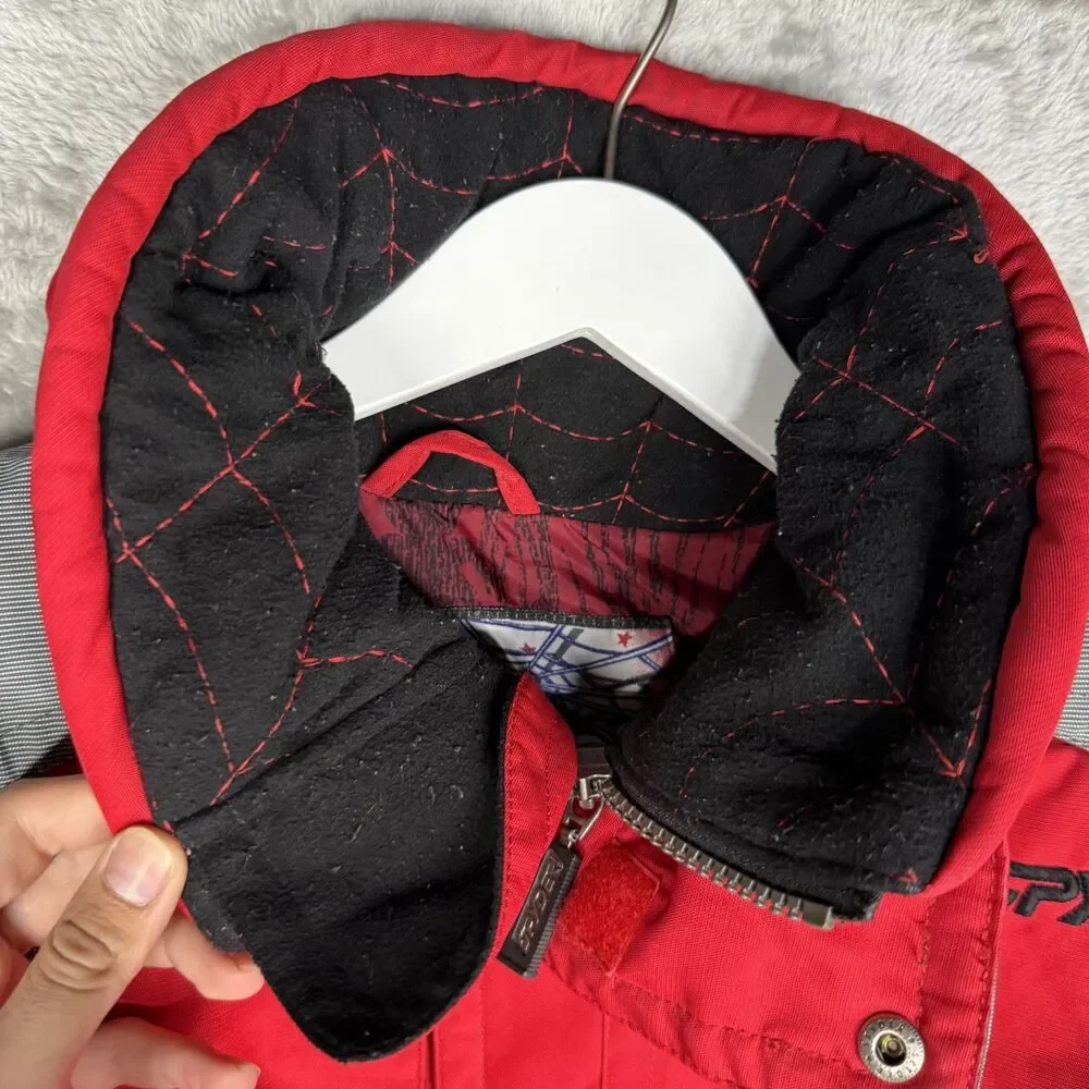Vtg Spyder Jacket Mens Large Red Thinsulate Spiderweb Embroidered Ski Parka Hood